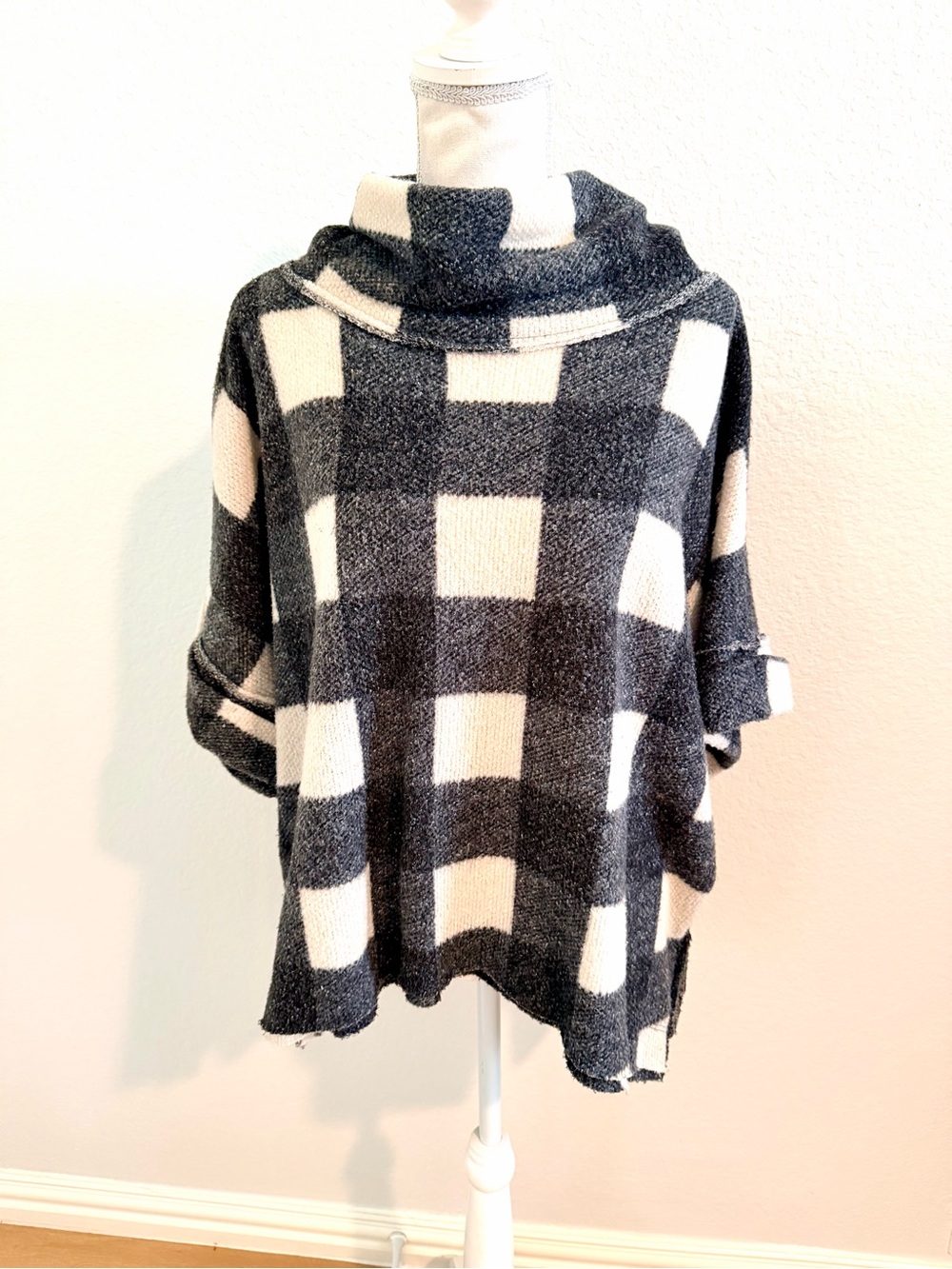 Ces Femme Black & Cream Plaid Cowl Neck Sweater